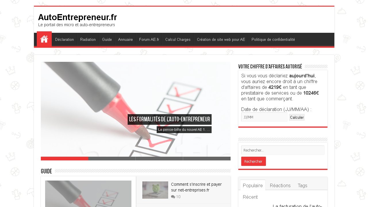 Capture d'écran de http://autoentrepreneur.fr/ 